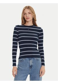 Tommy Jeans Bluzka Essential DW0DW17387 Granatowy Slim Fit. Kolor: niebieski. Materiał: bawełna