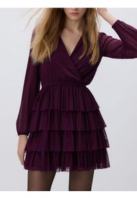 Reserved - Sukienka mini - ciemnofioletowy. Kolor: fioletowy. Materiał: dzianina. Długość: mini