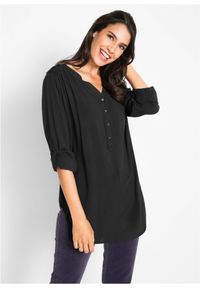 bonprix - Bluzka tunikowa z miękkiej wiskozy. Kolor: czarny. Materiał: wiskoza. Długość rękawa: długi rękaw. Długość: długie #1