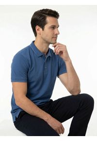 Klasyczna, Męska Koszulka Polo - Adriano Guinari - Niebieska. Typ kołnierza: polo. Kolor: niebieski. Materiał: bawełna. Styl: klasyczny #3