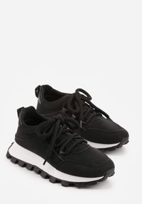 Born2be - Czarne Sneakersy na Grubej Tłoczonej Podeszwie Zerda. Okazja: na co dzień. Kolor: czarny. Materiał: jeans #6