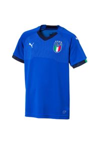Puma - Koszulka do piłki nożnej Włochy 2018 dla dzieci. Kolor: niebieski. Materiał: materiał, poliester. Technologia: ClimaCool (Adidas)