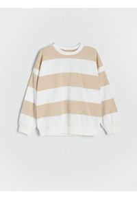 Reserved - Bluza oversize w paski - złamana biel. Materiał: dzianina, bawełna. Wzór: paski
