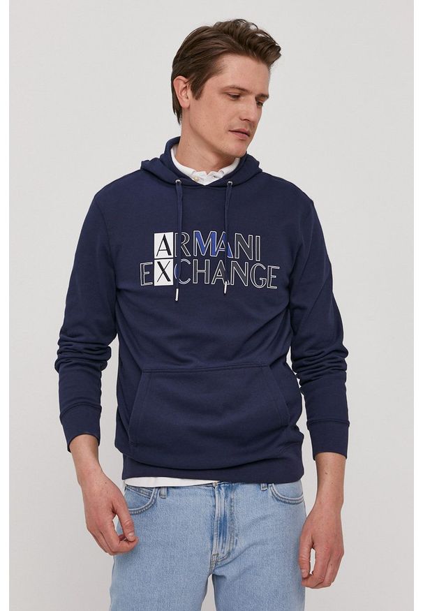 Armani Exchange - Bluza bawełniana. Okazja: na co dzień. Kolor: niebieski. Materiał: bawełna. Styl: casual