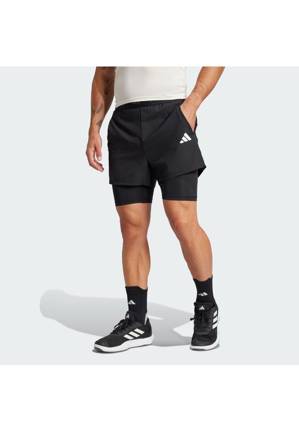 Adidas - Szorty Gym+ 2-in-1. Kolor: czarny. Materiał: materiał. Technologia: ClimaCool (Adidas). Sport: fitness