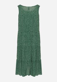 Born2be - Zielona Bawełniana Sukienka w Kropki z Falbanami Zerolia. Okazja: do pracy, na co dzień, na spotkanie biznesowe. Kolor: zielony. Materiał: bawełna. Wzór: kropki. Typ sukienki: proste. Styl: casual, klasyczny, biznesowy #3