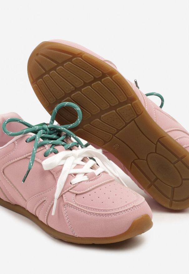 Born2be - Różowe Sneakersy z Podwójnymi Sznurowadłami i Przeszyciami Teleritia. Kolor: różowy. Materiał: materiał. Obcas: na płaskiej podeszwie