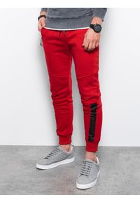 Ombre Clothing - Spodnie męskie dresowe joggery - czerwone V6. Kolor: czerwony. Materiał: dresówka #1