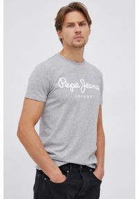 Pepe Jeans T-shirt Original Stretch kolor szary z nadrukiem. Kolor: szary. Materiał: dzianina. Wzór: nadruk