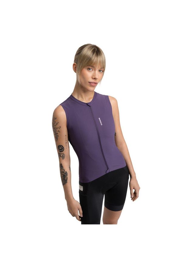 SIROKO - Damska koszulka kolarska gravel bez rękawów Kolarstwo Siroko GM4 Strata Auberg. Kolor: fioletowy. Materiał: materiał. Długość rękawa: bez rękawów. Sport: kolarstwo