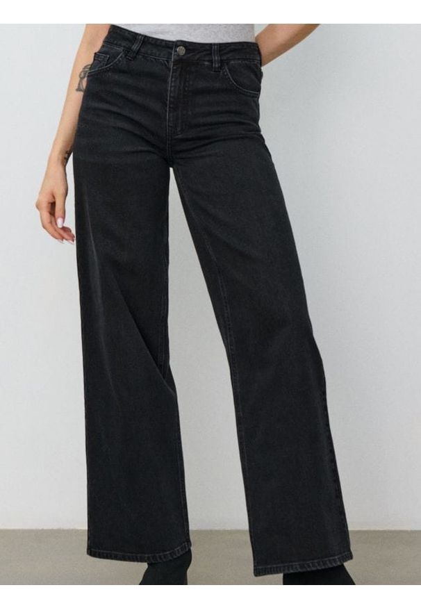 Sinsay - Jeansy wide leg - czarny. Kolor: czarny