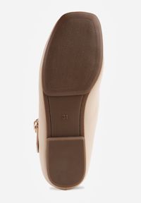 Born2be - Beżowe Eleganckie Balerinki z Paskiem z Klamerką i Kwadratowym Noskiem Brilea. Okazja: na co dzień, na uczelnię. Zapięcie: pasek. Kolor: beżowy. Materiał: jeans. Styl: elegancki #4