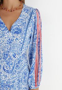 Born2be - Niebieska Sukienka Panithoe. Kolor: niebieski. Wzór: aplikacja. Styl: wakacyjny, klasyczny. Długość: midi #4