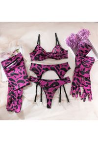 Intica - Komplet bielizny z pończochami na specjalne okazje Veronie. Kolor: wielokolorowy. Materiał: materiał, skóra