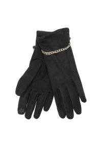 Czarne Rękawiczki Glamour Damskie Armodo. Kolor: czarny. Materiał: materiał, tkanina. Styl: glamour #1