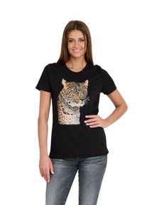 Guess - GUESS Czarny damski T-shirt Leopard Jewel Easy Tee, Rozmiar S. Kolor: czarny #3