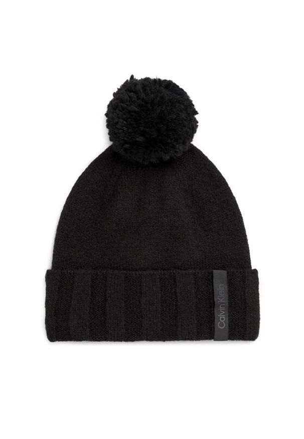 Calvin Klein Czapka Label Define Rib Beanie W/Pompom K60K611606 Czarny. Kolor: czarny. Materiał: syntetyk