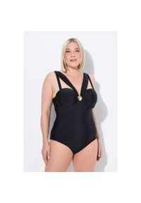 ULLA POPKEN - Damski Strój kąpielowy fiszbiny miękkie miseczki regulowane ramiączka. Kolekcja: plus size. Kolor: czarny. Materiał: elastan, poliamid, materiał