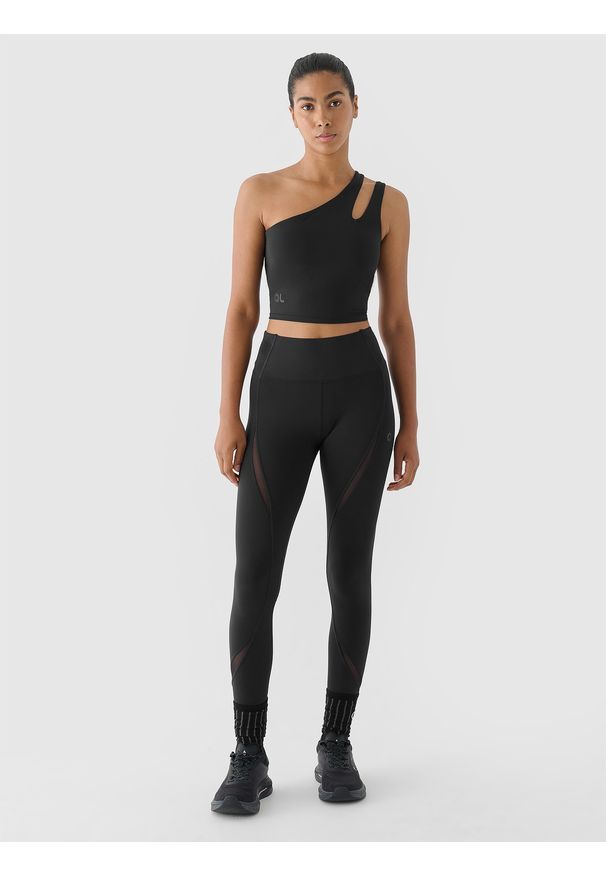 4f - 4F Legginsy treningowe szybkoschnące 4F x Anna Lewandowska - czarne XS. Stan: podwyższony. Kolor: czarny. Materiał: włókno, elastan, dzianina, materiał, syntetyk. Wzór: gładki, jednolity, ze splotem. Sport: fitness