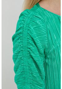 DKNY - Dkny sukienka kolor zielony mini rozkloszowana. Kolor: zielony. Materiał: tkanina. Długość rękawa: krótki rękaw. Typ sukienki: rozkloszowane, plisowane. Długość: mini #4