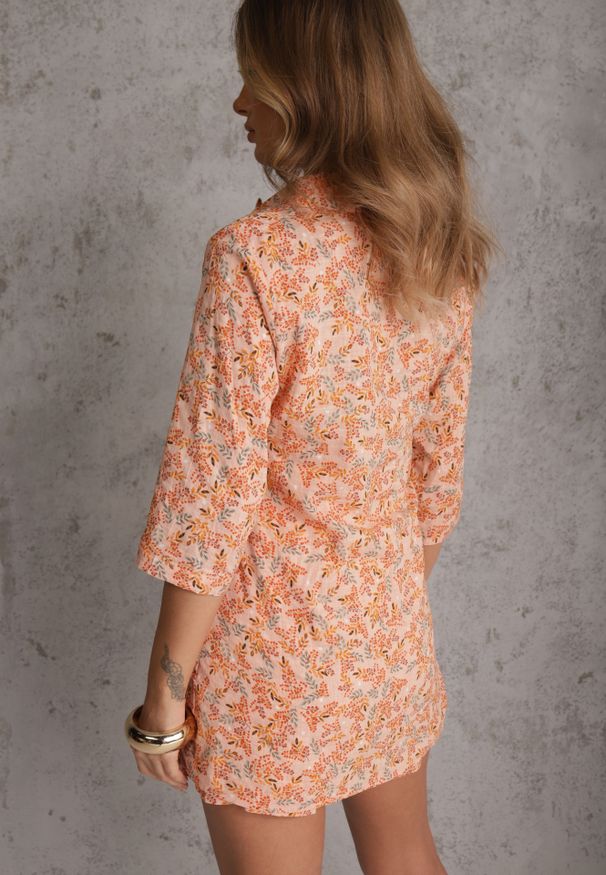 Renee - Pomarańczowy Komplet z Bawełny w Kwiaty Koszula i Krótkie Spodenki Brannaestra. Kolor: pomarańczowy. Materiał: bawełna. Wzór: kwiaty