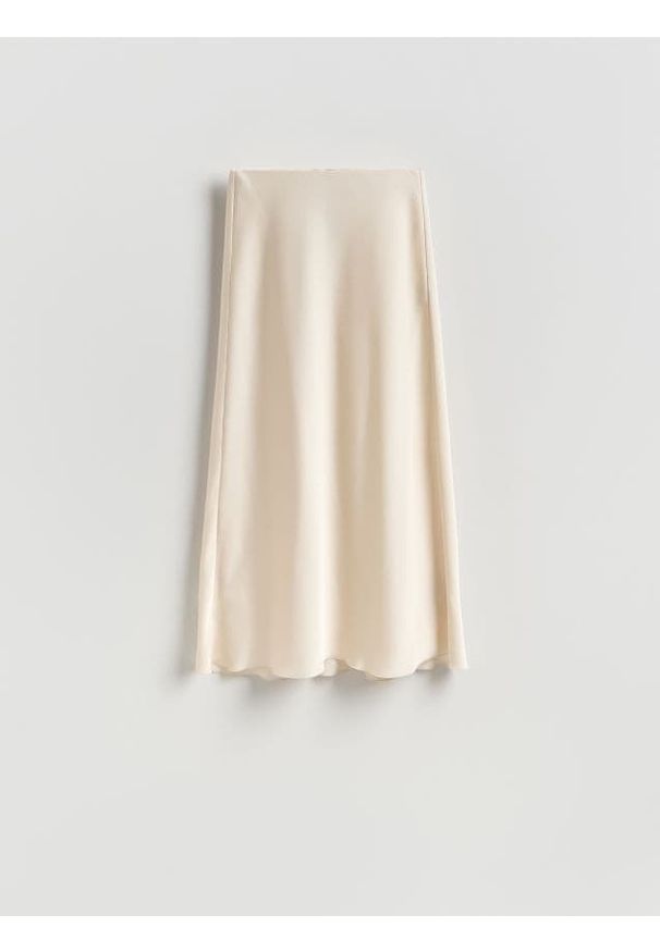 Reserved - Spódnica midi - kremowy. Kolor: kremowy. Materiał: tkanina. Wzór: gładki