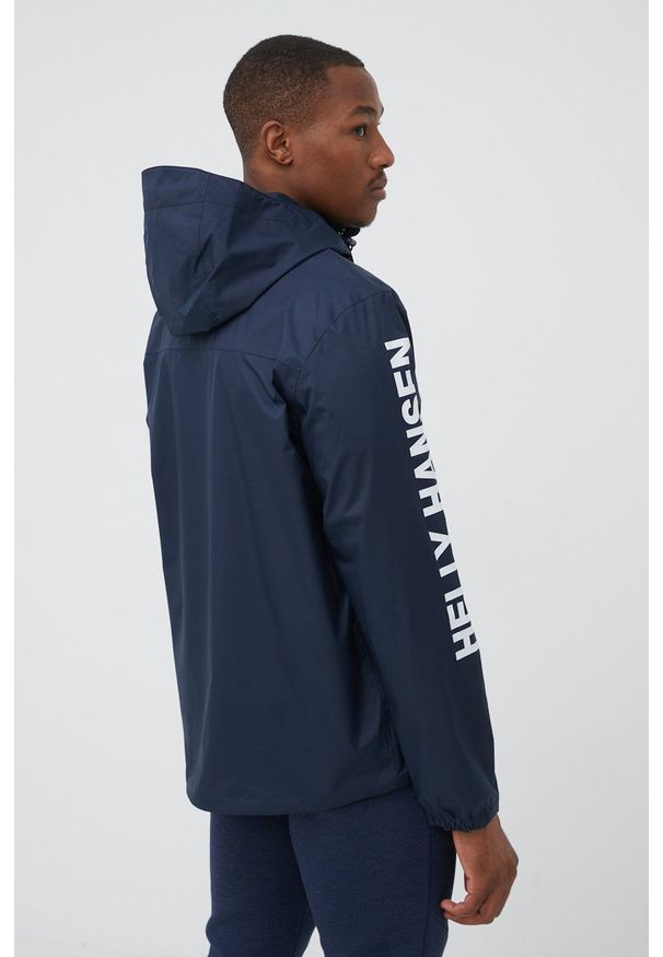 Helly Hansen - Kurtka przeciwdeszczowa. Okazja: na co dzień. Kolor: niebieski. Materiał: materiał. Wzór: nadruk. Styl: casual