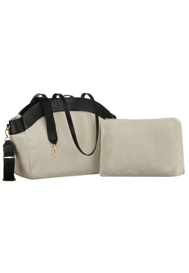 Miejska torba damska wykonana ze skóry naturalnej i włókna poliamidowego w beżowo-czarnym kolorze Peterson PTN CAN-01. Kolor: beżowy, czarny, wielokolorowy. Materiał: skórzane