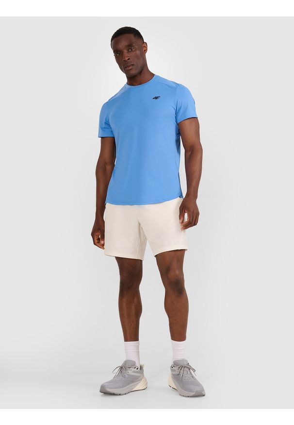 4f - 4F Koszulka treningowa szybkoschnąca męska - niebieska XXL. Kolor: niebieski. Materiał: włókno, materiał, elastan. Wzór: ze splotem. Sport: fitness