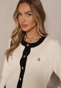 Renee - Beżowy Retro Sweter Kardigan z Wiskozą z Eleganckimi Guzikami Tesorenia. Kolor: beżowy. Materiał: wiskoza. Długość rękawa: długi rękaw. Długość: długie. Styl: retro, elegancki #3