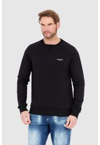 Balmain - BALMAIN Czarna bluza męska z małym aksamitnym logo, Rozmiar S. Kolor: czarny