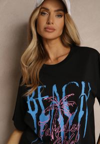 Renee - Czarna Bawełniana Koszulka z Nadrukiem Savileine. Okazja: na co dzień. Kolor: czarny. Materiał: bawełna. Wzór: nadruk. Styl: klasyczny, elegancki, casual