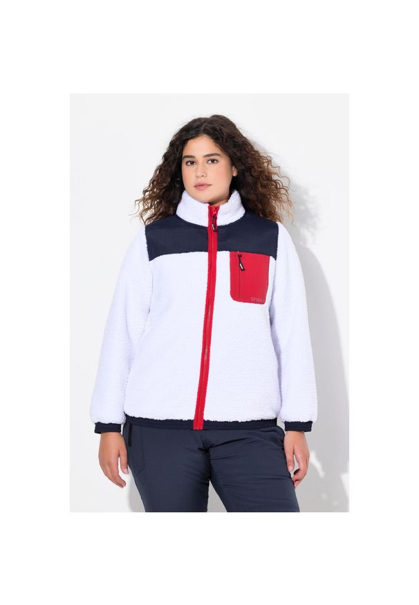 ULLA POPKEN - Damskie Kurtka z pluszowego polaru naszywka stójka. Typ kołnierza: kołnierzyk stójkowy. Kolekcja: plus size. Kolor: biały. Materiał: poliester, materiał. Wzór: aplikacja