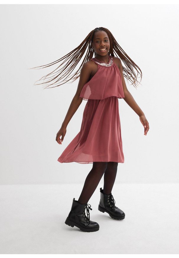 bonprix - Sukienka szyfonowa. Kolor: fioletowy. Materiał: szyfon