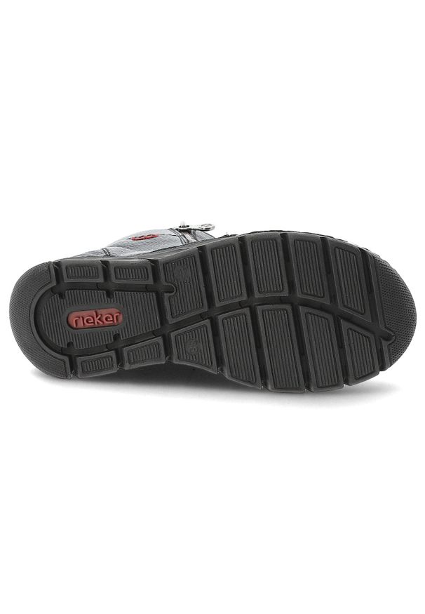 Botki damskie Rieker, antistress na grubej podeszwie za kostkę z okrągłym noskiem i na zamek, niebieskie, 55034-14. Okazja: na spacer, na co dzień. Wysokość cholewki: za kostkę. Nosek buta: okrągły. Zapięcie: zamek, sznurówki. Kolor: niebieski. Materiał: skóra. Styl: casual, klasyczny