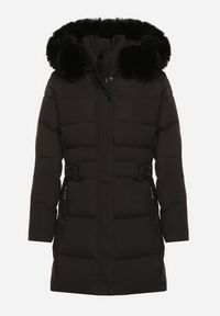 Born2be - Czarna Zimowa Kurtka z Pikowaniem i Kapturem z Futrem Gisatte. Okazja: do pracy, na co dzień, na spotkanie biznesowe. Kolor: czarny. Materiał: futro. Sezon: zima. Styl: casual, elegancki, biznesowy #6