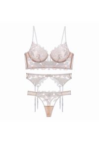 Intica - Komplet bielizny koronkowej z subtelnymi detalami Pitsa. Kolor: beżowy. Materiał: koronka. Wzór: aplikacja