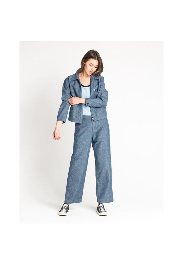Lee - LEE WIDE LEG DAMSKIE SPODNIE MATERIAŁOWE CHAMBRAY L31GCMF 112107098. Materiał: materiał