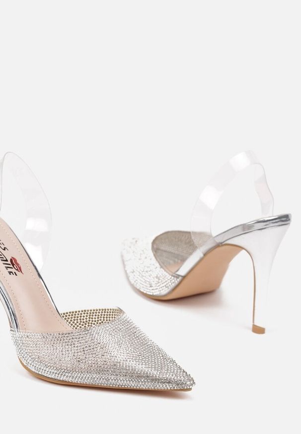 Renee - Srebrne Transparentne Szpilki z Błyszczącymi Cyrkoniami Verichelle. Okazja: na co dzień. Kolor: srebrny. Materiał: jeans, materiał. Obcas: na szpilce. Styl: glamour, wizytowy, casual