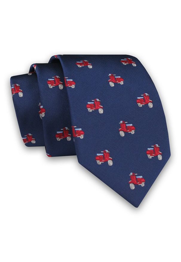 Alties - Granatowy Casualowy Męski Krawat -ALTIES- 7cm, Stylowy, Klasyczny, w Czerwone Skutery, Motory. Okazja: na co dzień. Kolor: wielokolorowy, czerwony, niebieski. Materiał: tkanina. Styl: klasyczny, elegancki, casual