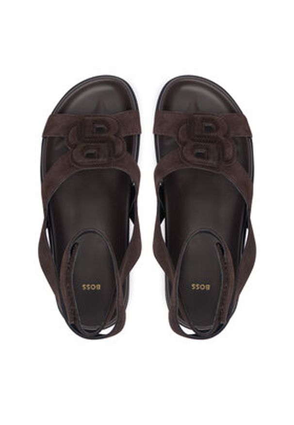 BOSS Sandały Freyah 50563358 Brązowy. Kolor: brązowy. Materiał: skóra, zamsz