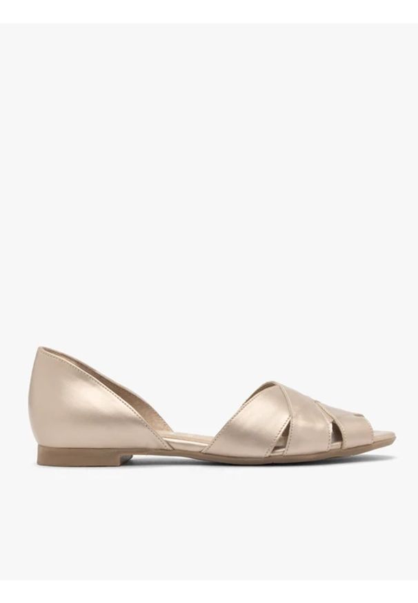 Ryłko - Platynowe sandały peep toe. Nosek buta: otwarty. Kolor: szary. Materiał: skóra. Styl: street