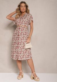 Renee - Brązowa Sukienka z Bawełny w Print Paisley o Koszulowym Kroju Celluria. Okazja: na spacer. Typ kołnierza: dekolt w kształcie V. Kolor: brązowy. Materiał: bawełna. Długość rękawa: krótki rękaw. Wzór: paisley, nadruk. Typ sukienki: koszulowe #3