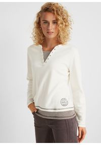 bonprix - T-shirt bawełniany z długim rękawem, w optyce 2 w 1. Kolor: biały. Materiał: bawełna. Długość rękawa: długi rękaw. Długość: długie #1