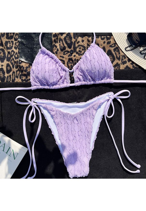 Intica - Bikini prążkowane na plażę regulowane ramiączka Ruveyda. Kolor: fioletowy. Materiał: prążkowany