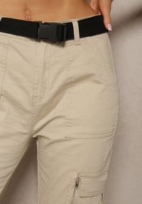 Renee - Beżowe Spodnie High Waist z Bawełny o Kroju Bojówek z Gumką na Nogawkach i PaskiemCitia. Stan: podwyższony. Kolor: beżowy. Materiał: bawełna. Styl: elegancki #5