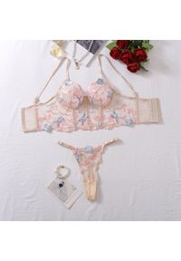 Intica - Komplet bielizny z gorsetowym biustonoszem i haftem na romantyczne wieczory Senija. Kolor: beżowy. Materiał: materiał. Wzór: haft #1