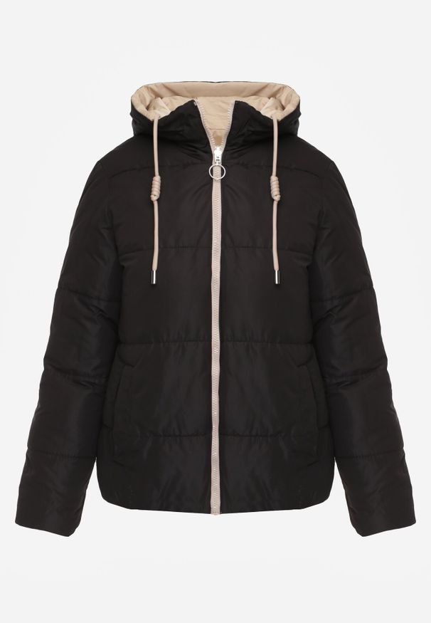 Born2be - Czarna Dwustronna Kurtka Pikowana Ozdobiona Sznurkami Mivvena. Okazja: na co dzień. Kolor: czarny. Materiał: jeans. Długość rękawa: długi rękaw. Długość: długie. Wzór: aplikacja. Styl: casual