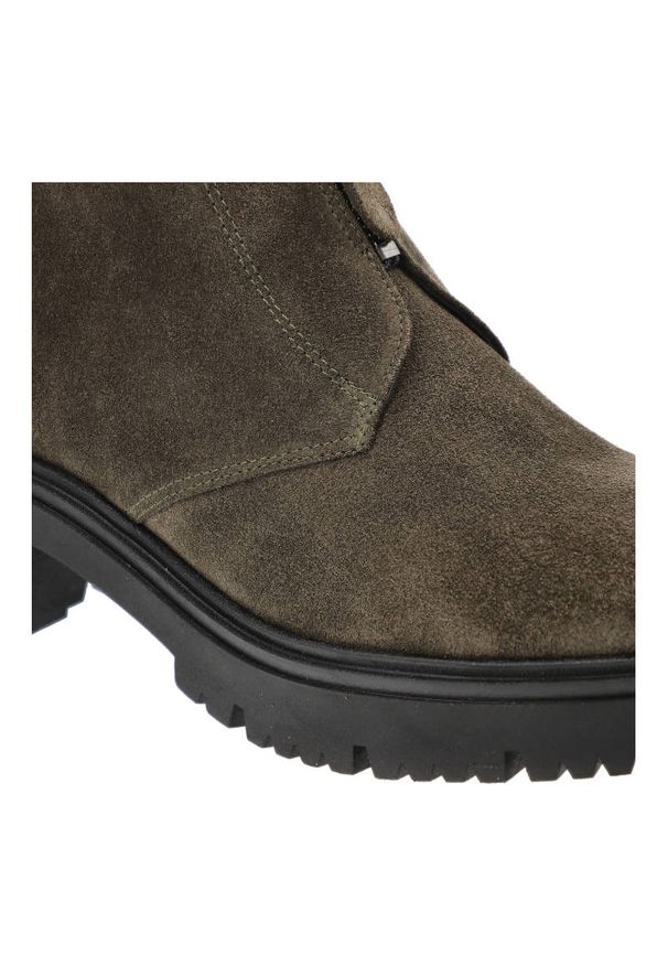Zielone Botki Armodo Damskie Modne Obuwie. Zapięcie: zamek. Kolor: zielony. Materiał: nubuk. Styl: elegancki
