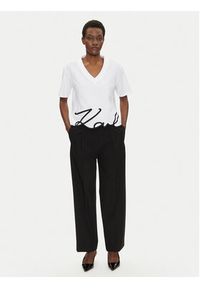 Karl Lagerfeld - KARL LAGERFELD T-Shirt A2W17104 Biały Relaxed Fit. Typ kołnierza: dekolt w karo. Kolor: biały. Materiał: bawełna